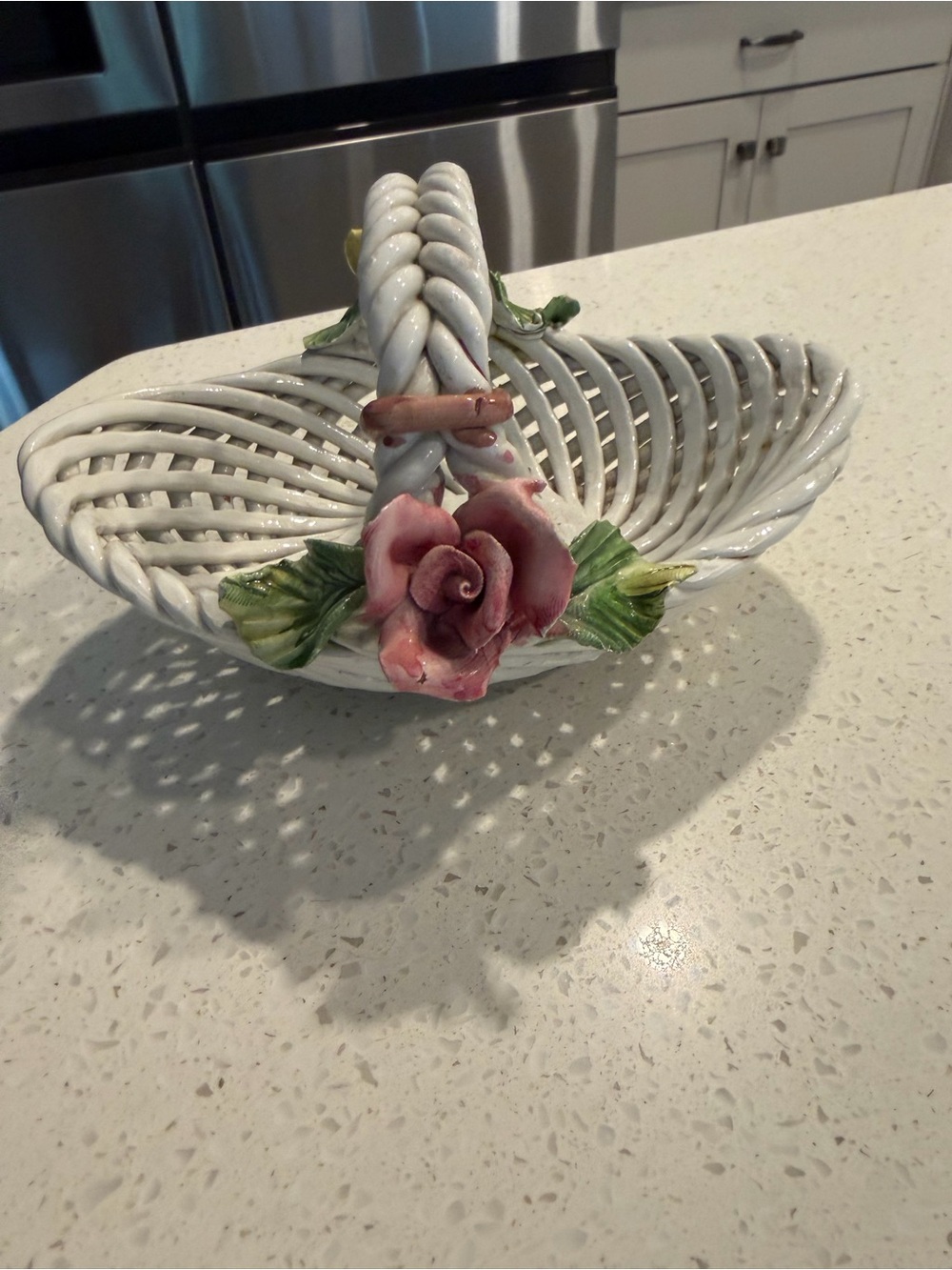 Vintage Bassano Italian Porcelain Woven Porcelain Basket with handle